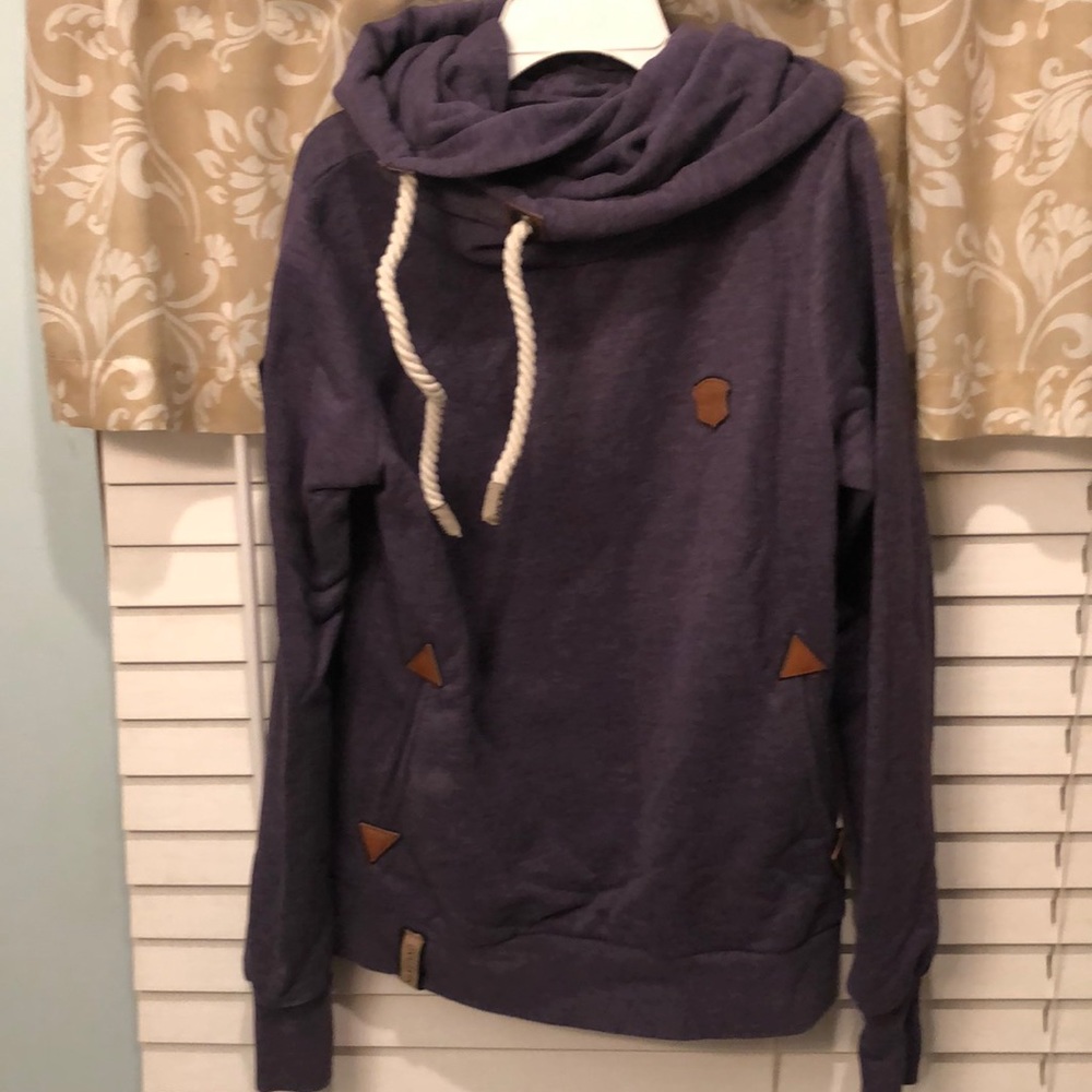 Purple hooded pullover sweatshirt